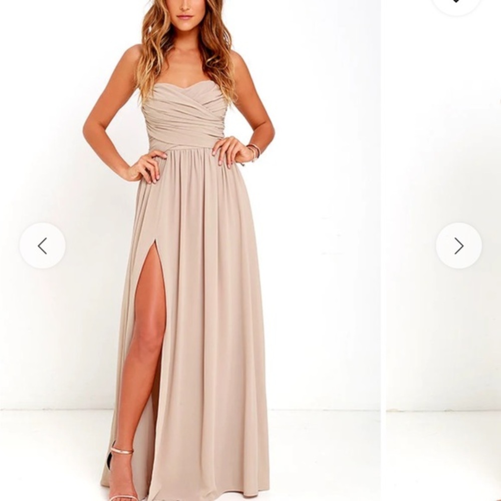 NWOT Lulu's Moonlight Serenade Maxi Dress Gown‎ in Taupe S